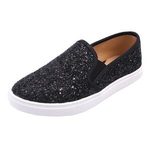 Feversole Women's Fashion Slip-On Sneaker Casual Flat Loafers Shiny Glitter